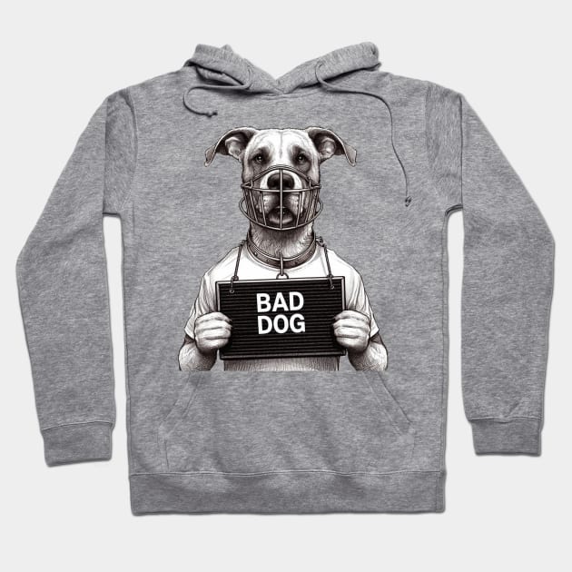 Muzzled Bad Dog Jail Mugshot Illustration Hoodie by Shawn's Domain